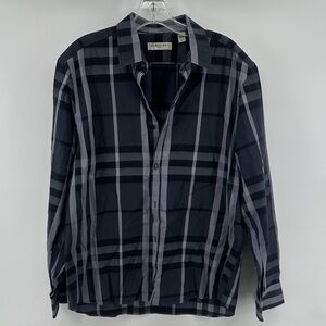 Burberry Black and Charcoal Checkered Dress Shirt Tailored Fit Men’s 16.5-42R